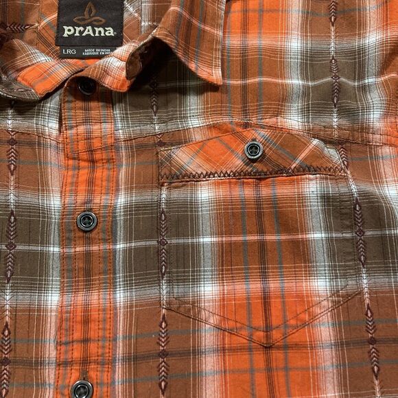 prAna Button Up Hiking Shirt (Men’s Size L) • Organic Cotton • Orange • Slim Fit - Picture 3 of 5